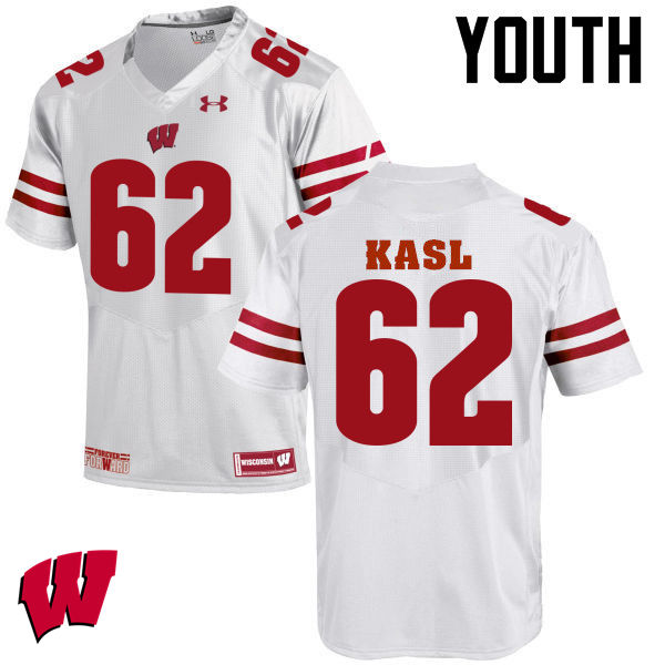 Wisconsin Badgers Youth #62 Patrick Kasl NCAA Under Armour Authentic White College Stitched Football Jersey QW40E11KD